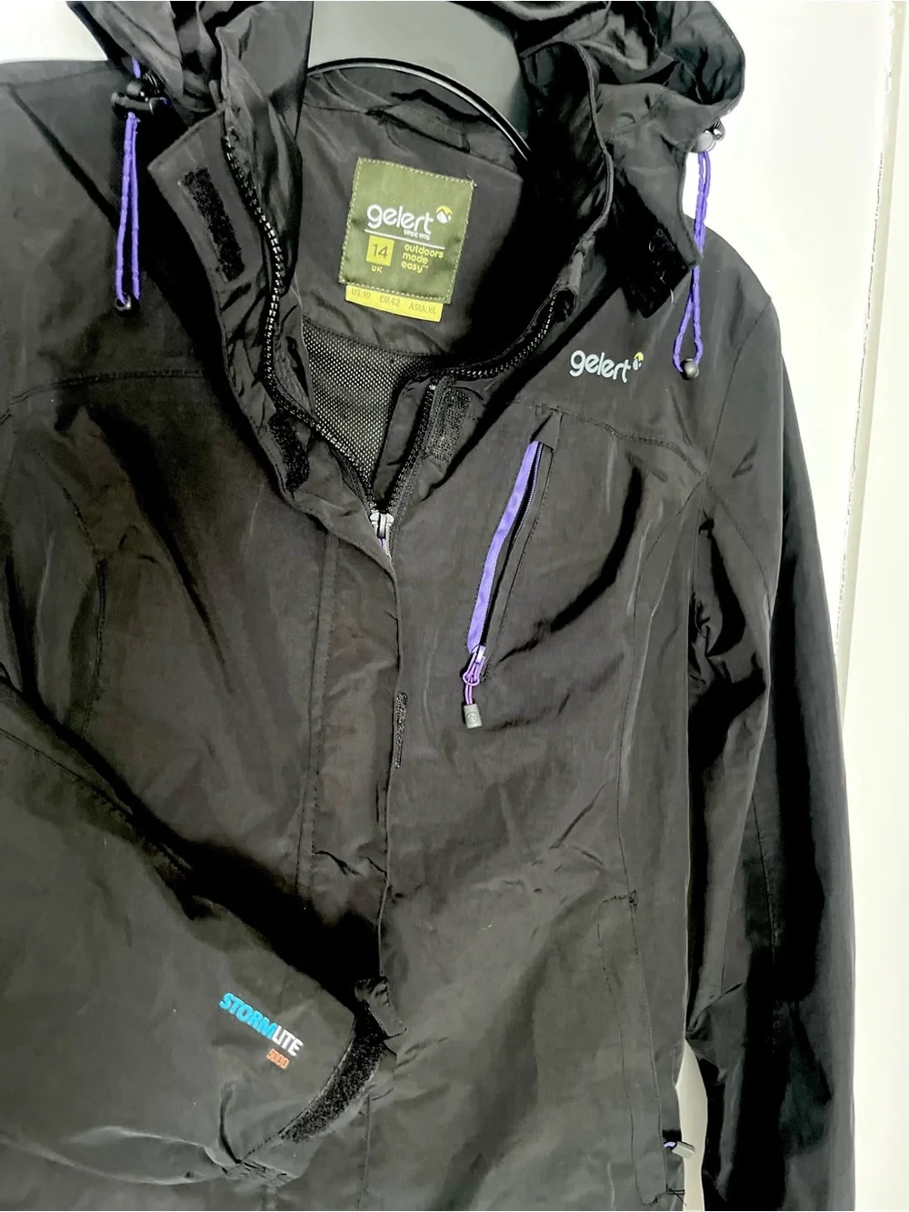 Gelert Women's Black Waterproof Hooded Jacket with purple accents Size US 10
